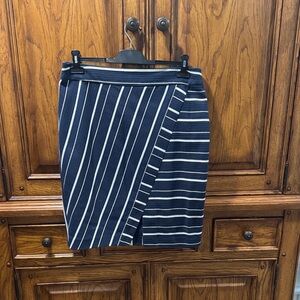 LOFT Navy and White Striped Pencil Skirt